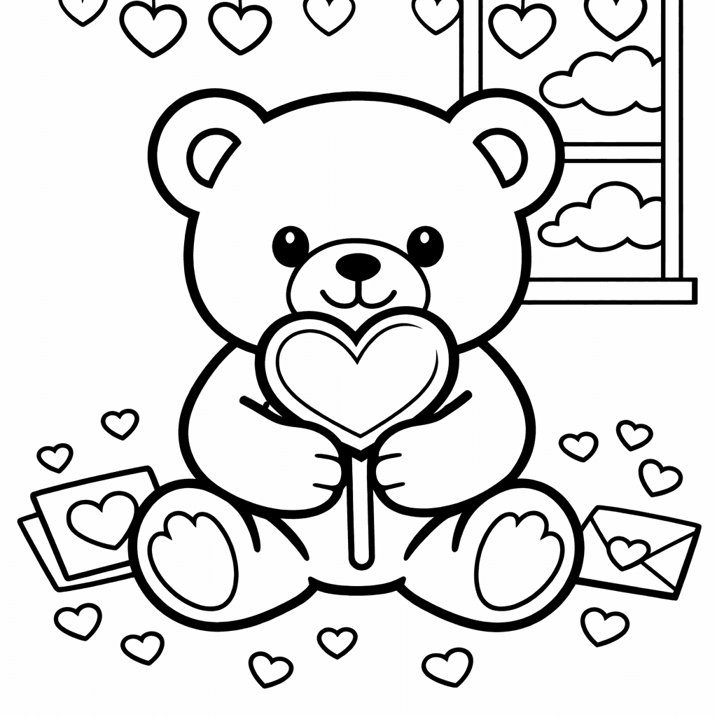 Free printable coloring page: Object Only: A Cute Teddy Bear With Clean…, for ages 3-6