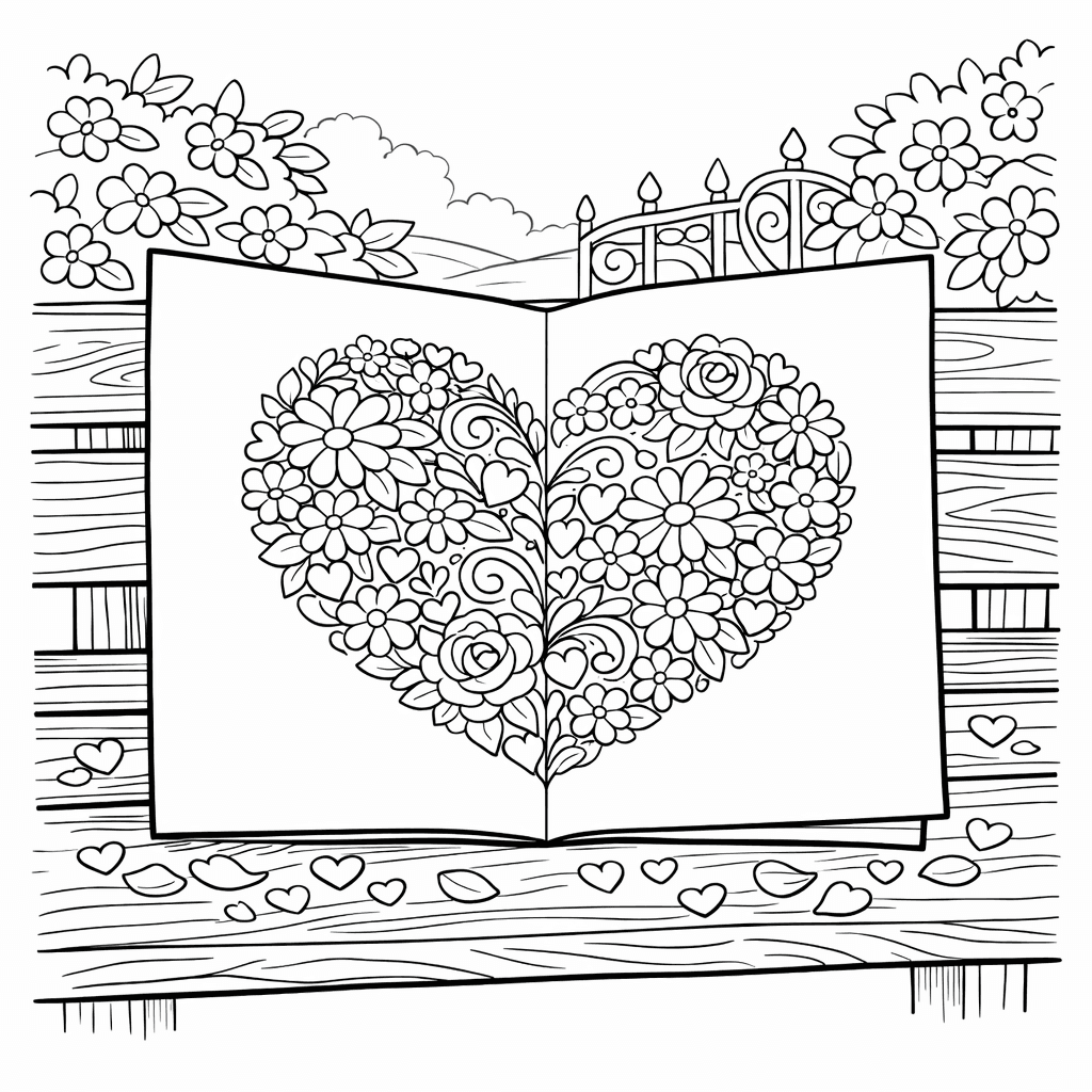 Free printable coloring page: Love Card, for ages 7-12