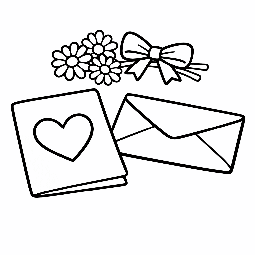 Free printable coloring page: Object Only: A Cute Valentine Card With Clean…, for ages 3-6