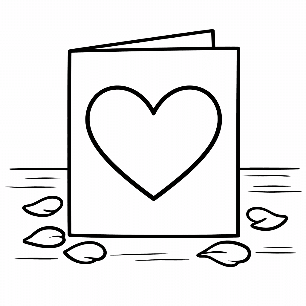 Free printable coloring page: Card And Flowers, for ages 3-6