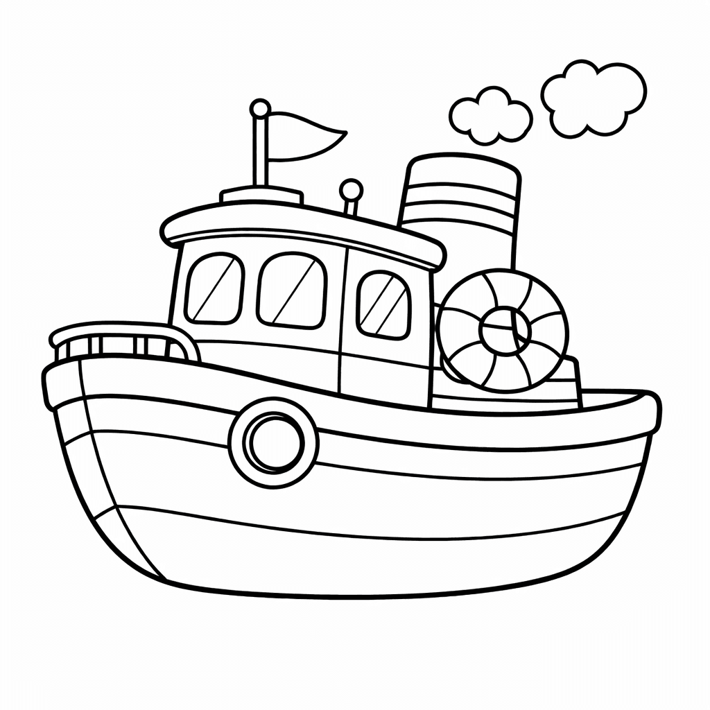 Free printable coloring page: Fishing Boat, for ages 7-12