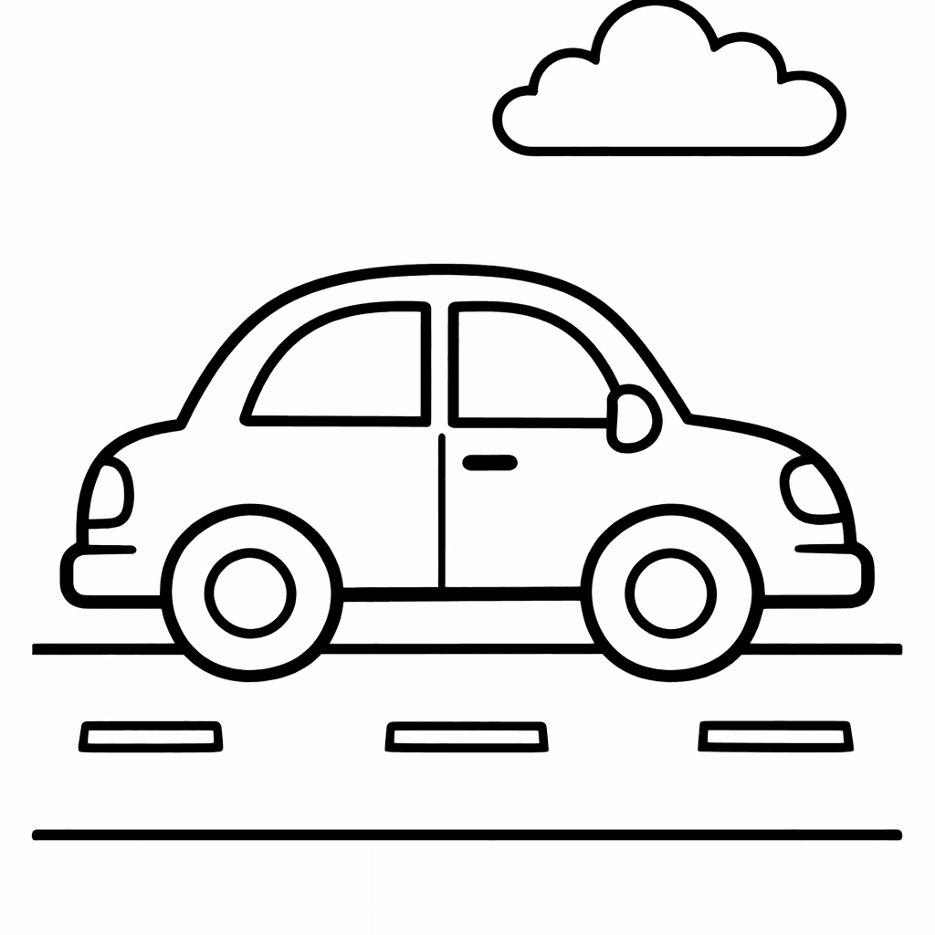 Free printable coloring page: Car And Road, for ages 3-6