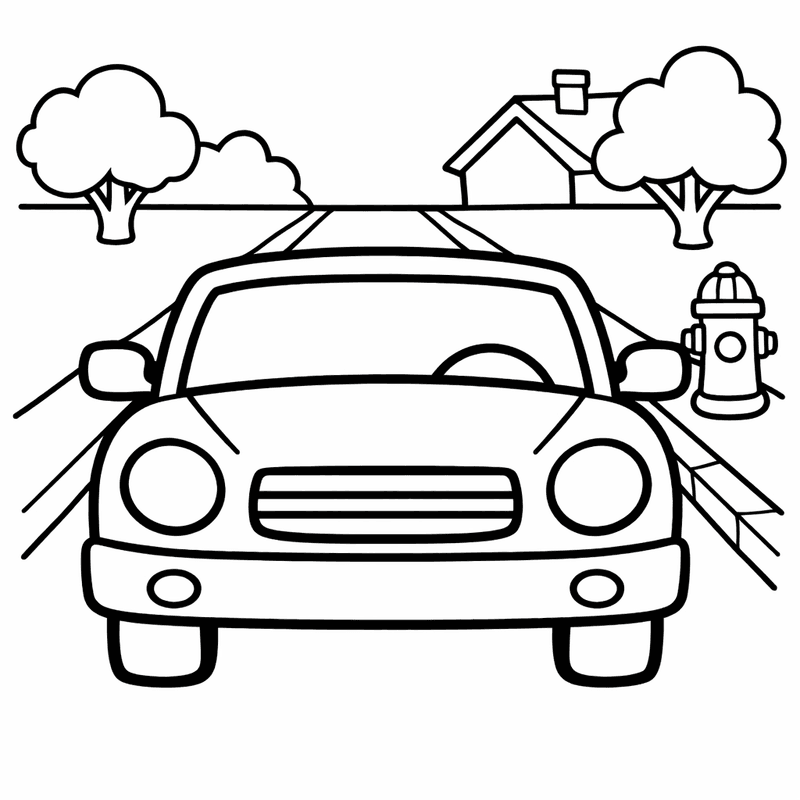 Free printable coloring page: Car And Road, for ages 3-6