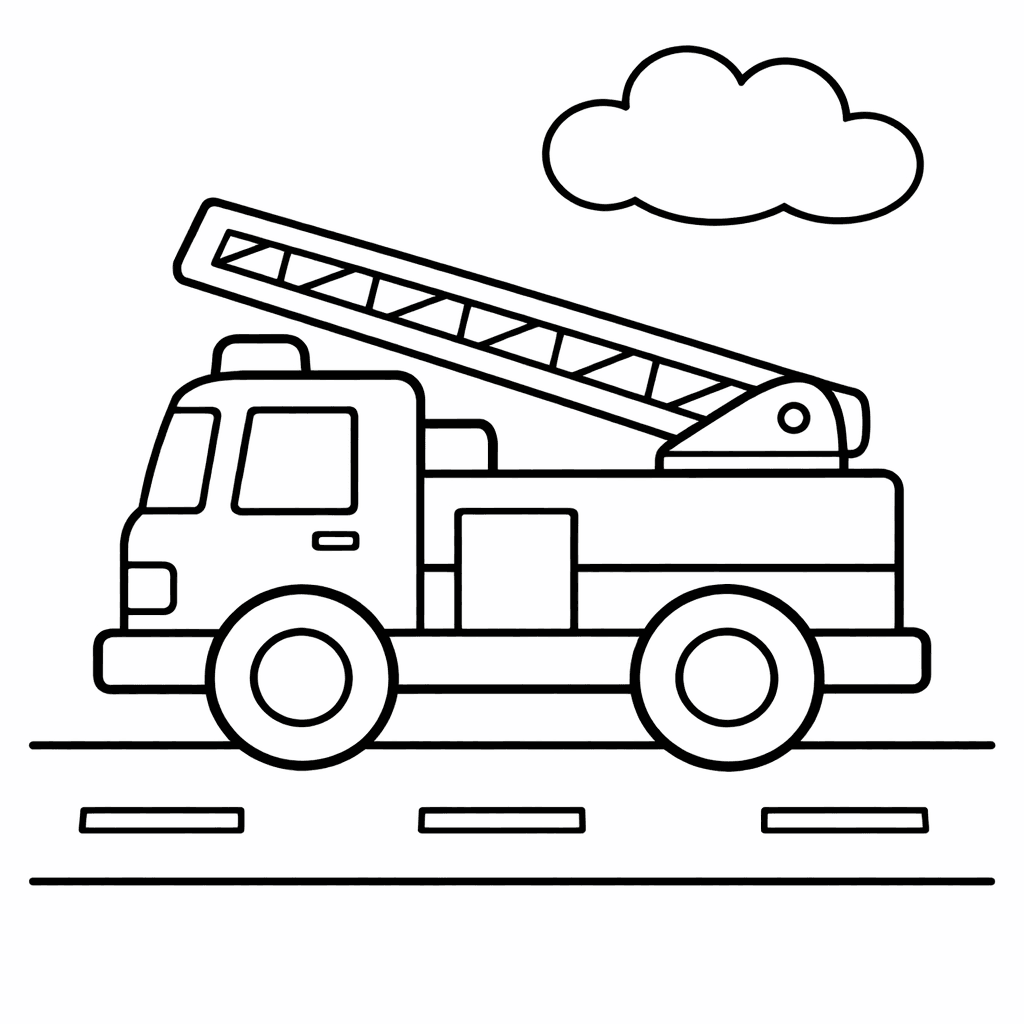 Free printable coloring page: Fire Truck With Crew, for ages 3-6