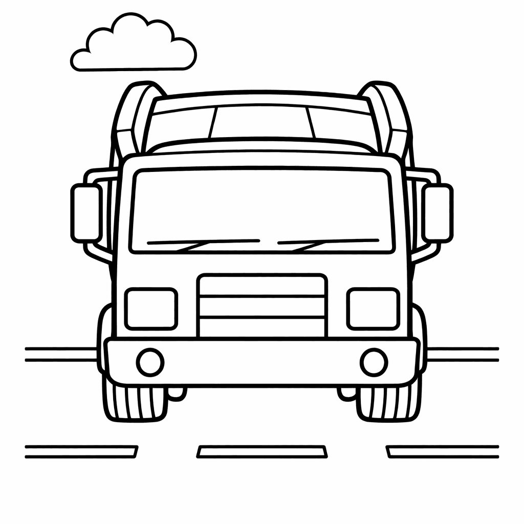 Free printable coloring page: A Cheerful Garbage Truck Rolls Down A Sunny…, for ages 3-6
