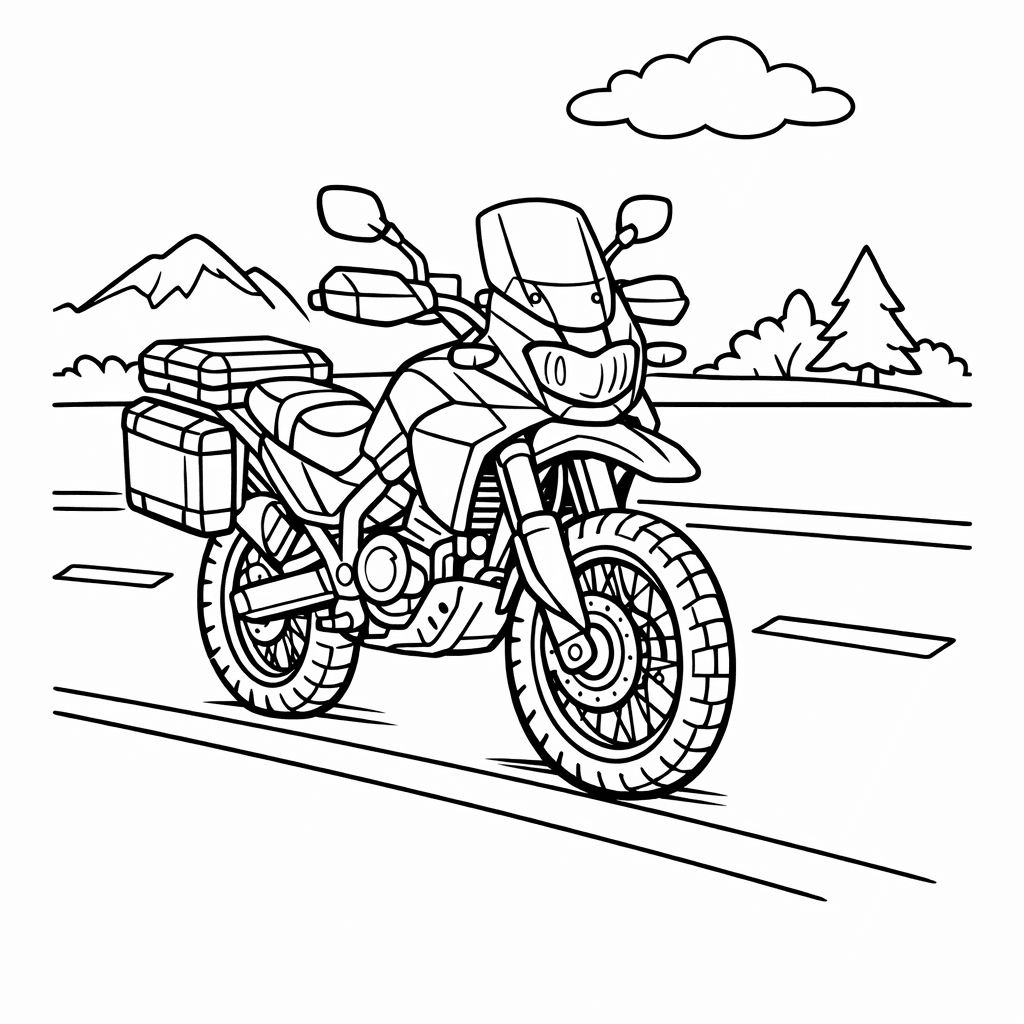 Free printable coloring page: Object Only: A Cute Motorcycle With Clean Outlines,…, for ages 7-12