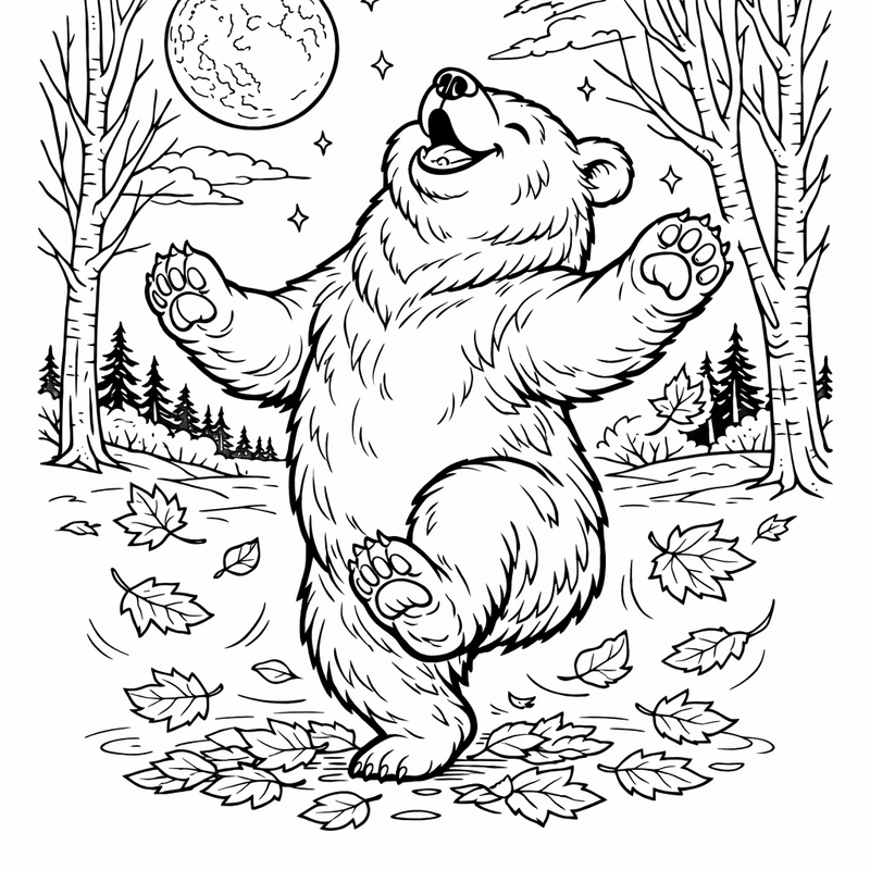 Bear Coloring Page — A Bear Catching Salmon In A River