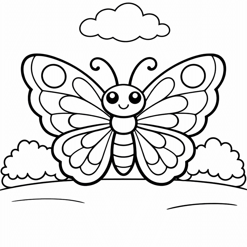 Butterfly Coloring Page — Object Only: A Cute Butterfly With Clean Outlines, No Background