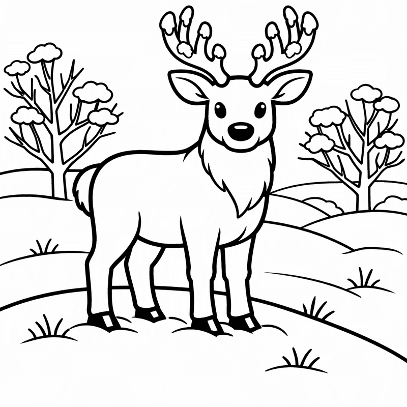 Deer Coloring Page — A Deer Family With Buck Doe And Fawn In A Meadow