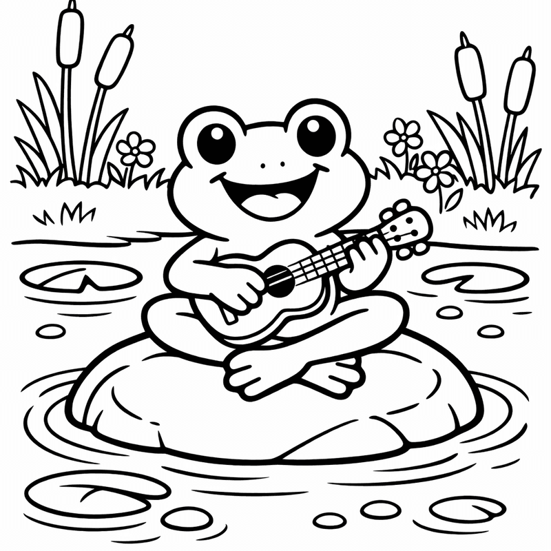 Frog Coloring Page — A Baby Tadpole Turning Into A Frog In A Pond