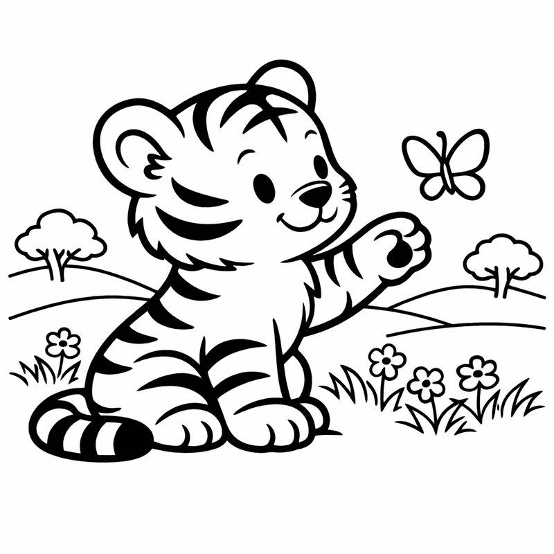 Tiger Coloring Page — Object Only: A Cute Tiger With Clean Outlines, No Background