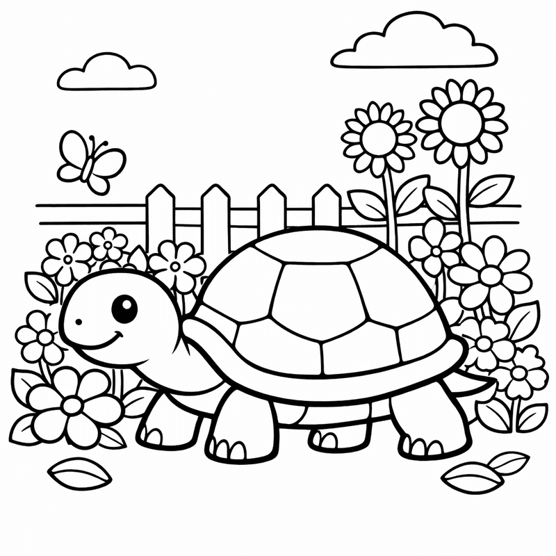 Turtle Coloring Page — Object Only: A Cute Turtle With Clean Outlines, No Background