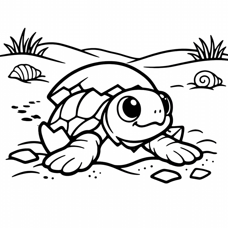 Turtle Coloring Page — A Turtle Sunbathing On A Log In A Pond