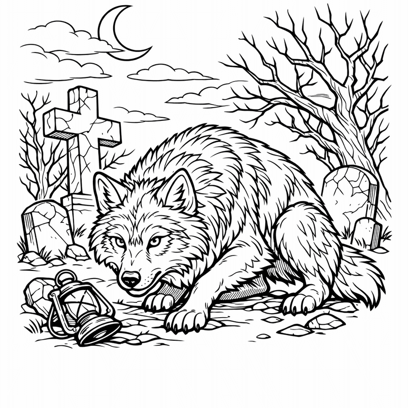 Wolf Coloring Page — A Wolf Walking Through A Snowy Forest