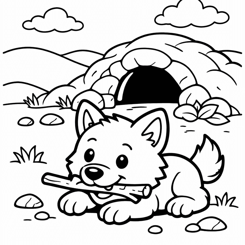Wolf Coloring Page — Object Only: A Cute Wolf With Clean Outlines, No Background