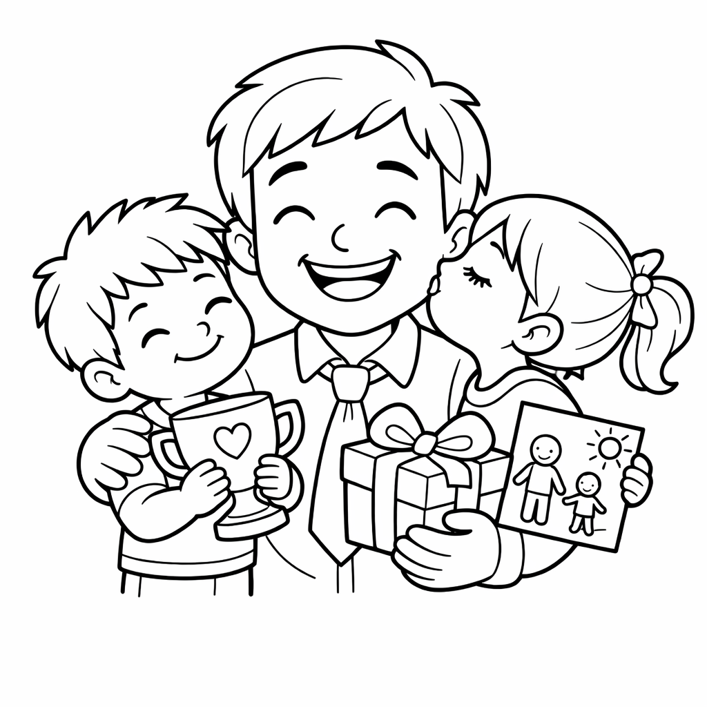 Father's Day Coloring Page — Object Only: A Cute Father's Day With Clean…