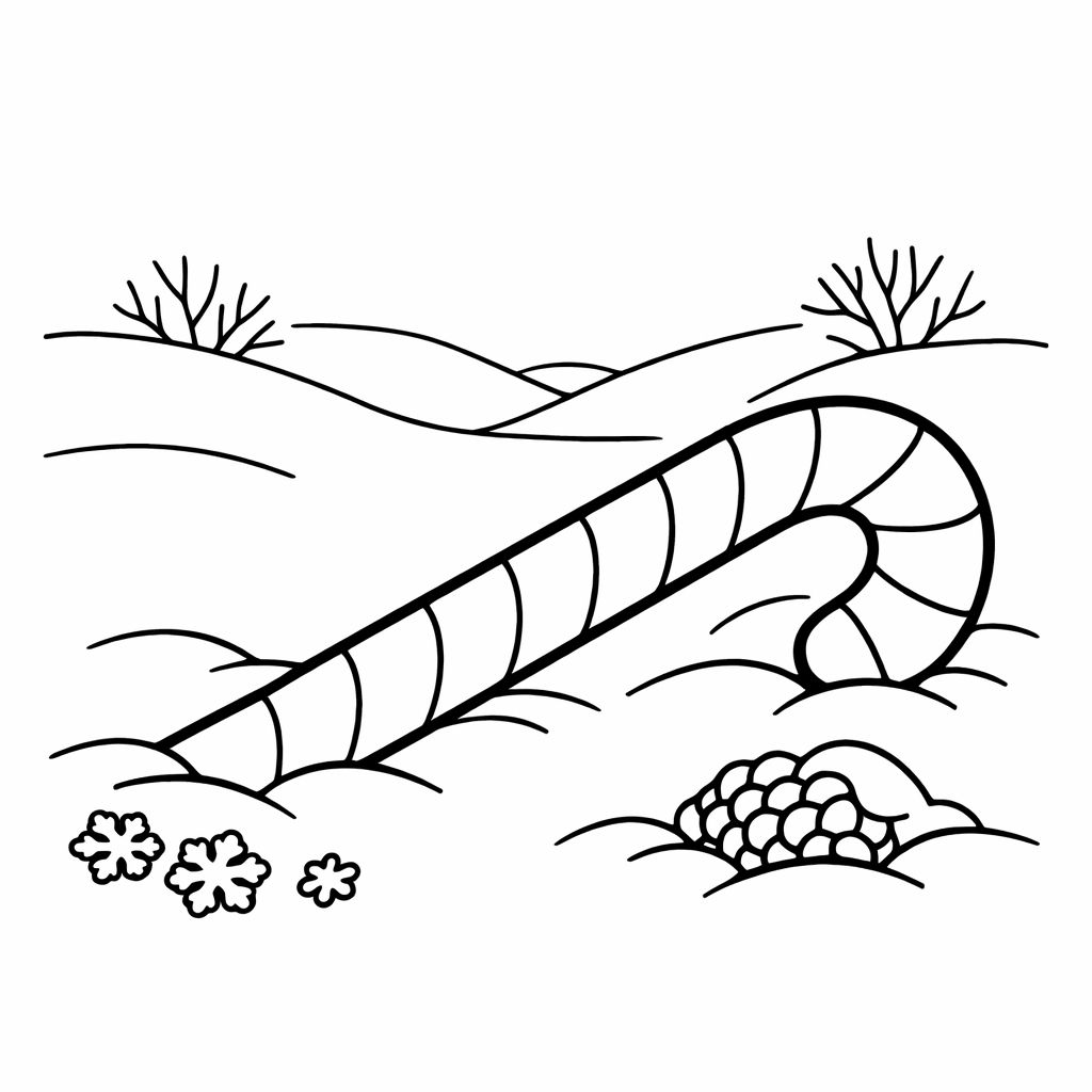 Candy Cane Coloring Page — Object Only: A Cute Candy Cane With Clean Outlines, No Background