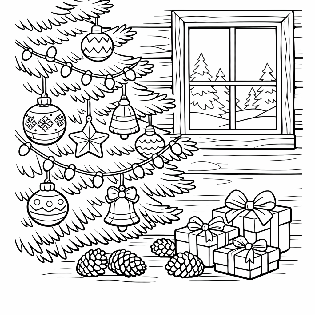 Christmas Tree Coloring Page — Object Only: Two Or Three Christmas Trees Side By Side, Simple And Adorable, No Background