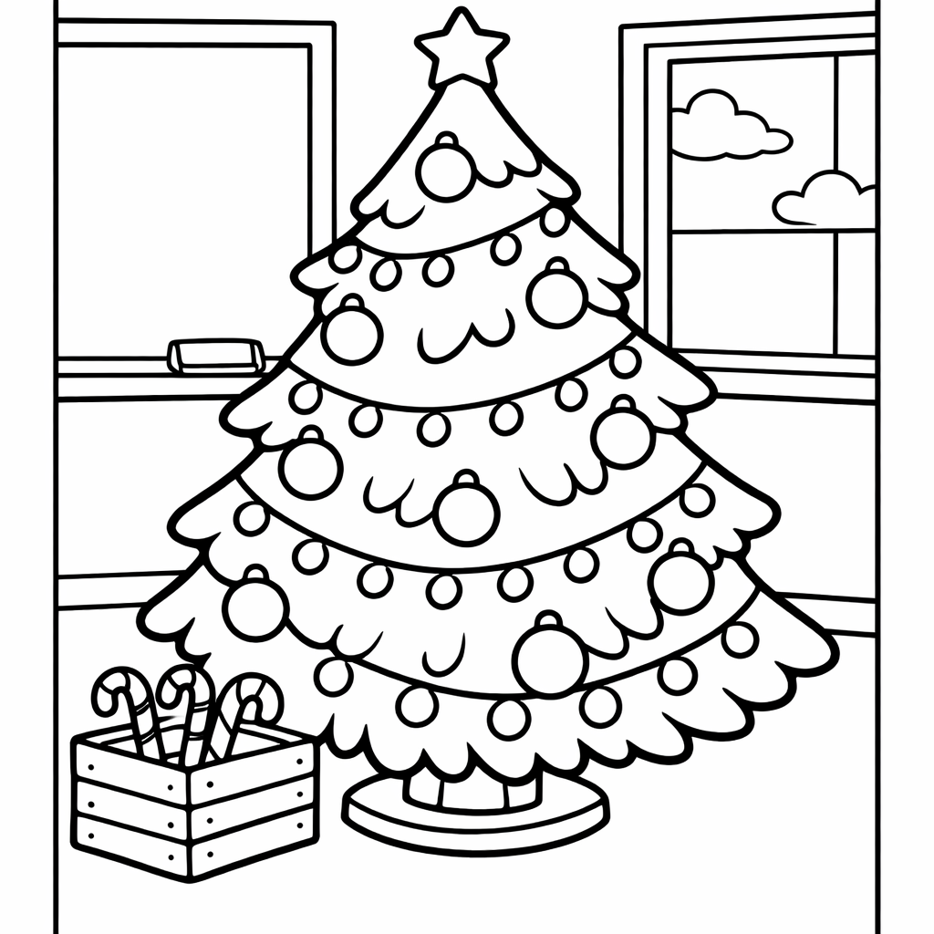Christmas Tree Coloring Page — Tree And Presents