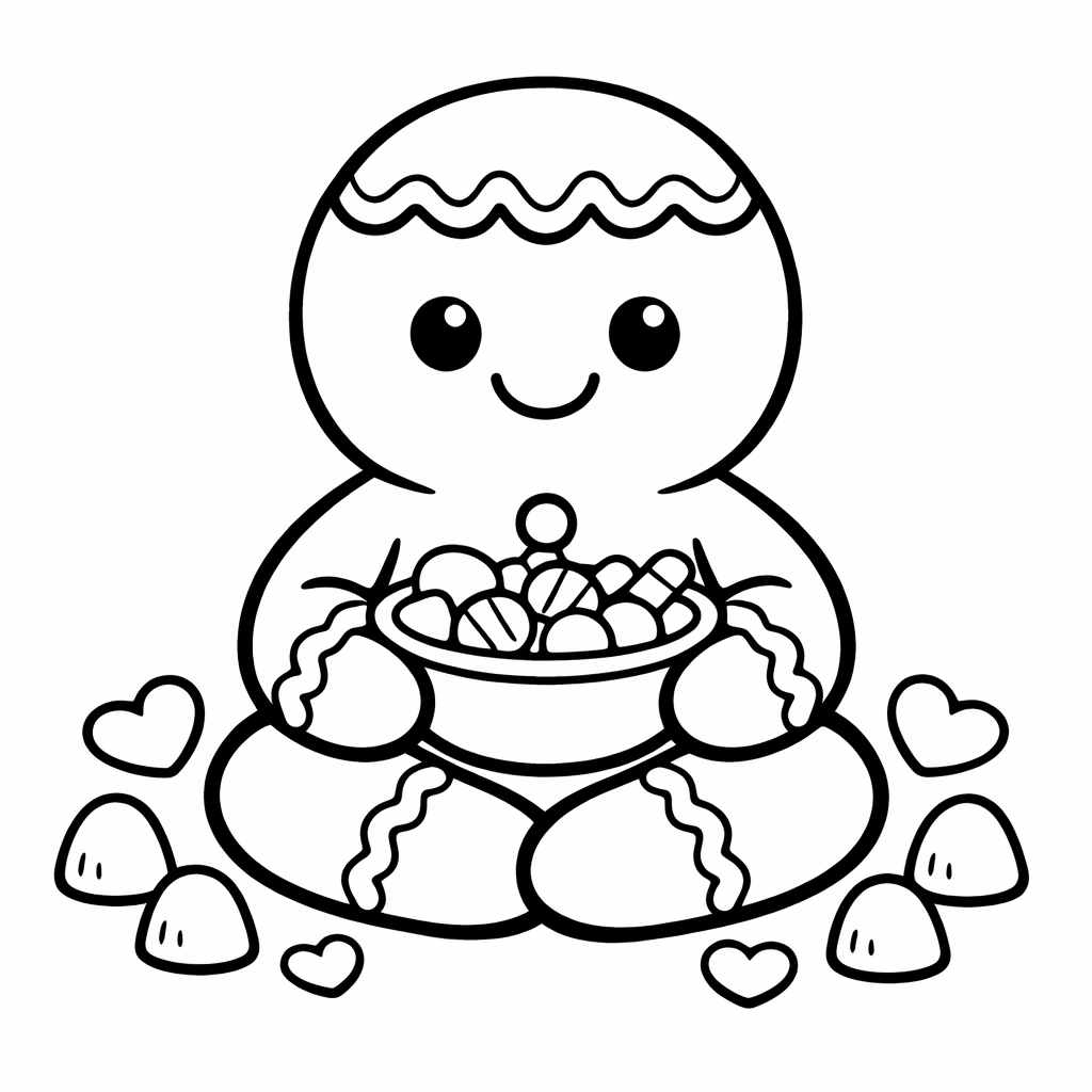 Gingerbread Coloring Page — Object Only: Two Or Three Gingerbreads Side By Side, Simple And Adorable, No Background