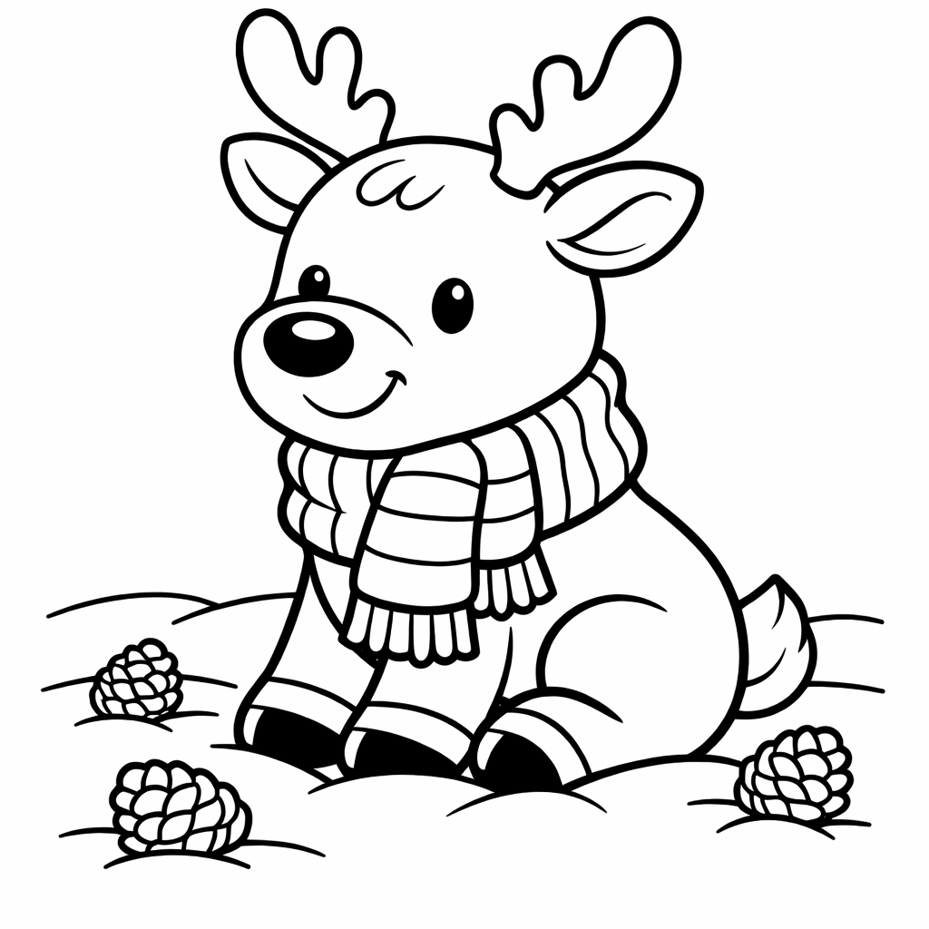 Reindeer Coloring Page — Object Only: Two Or Three Reindeers Side By Side, Simple And Adorable, No Background