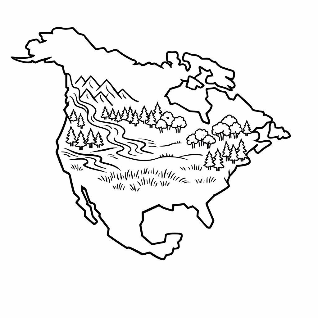 North America Coloring Page — Object Only: Two Or Three North Americas Side…