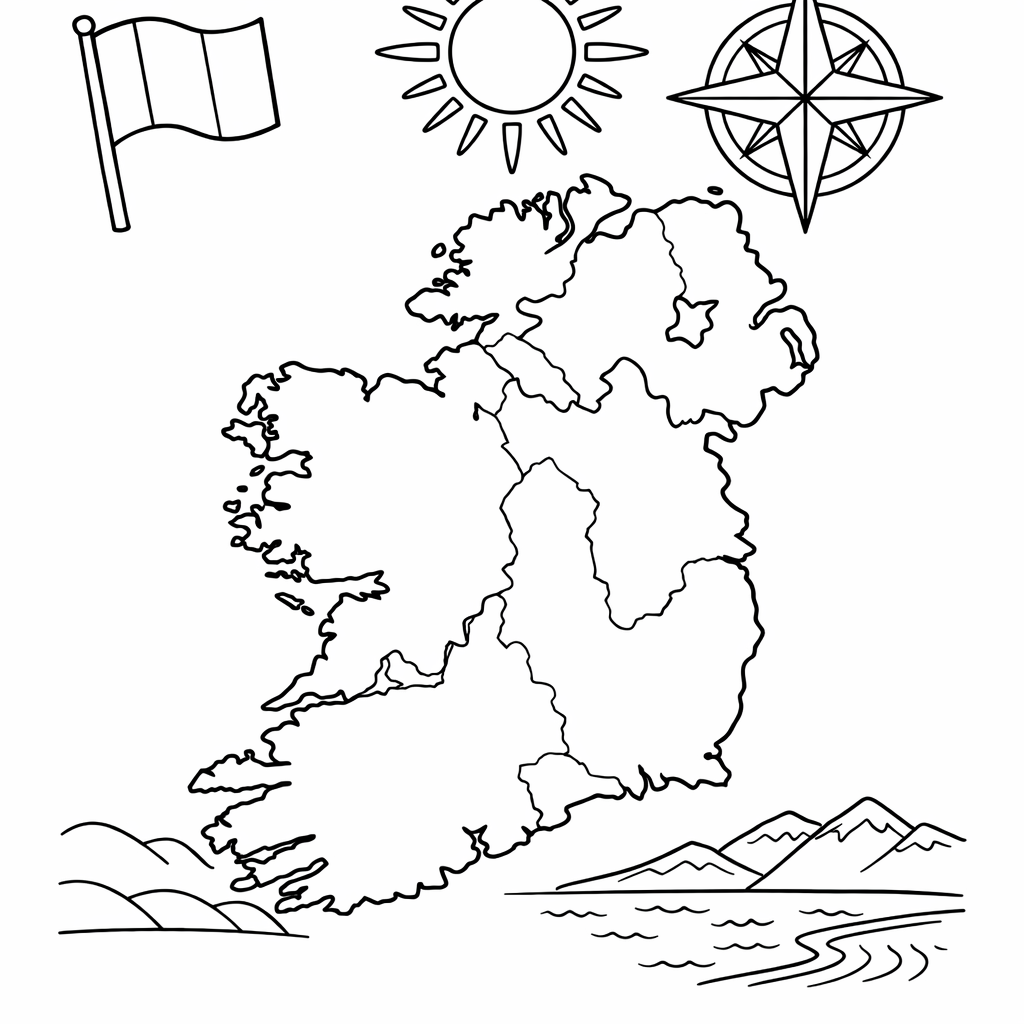 Ireland Coloring Page — Ireland And Shamrock