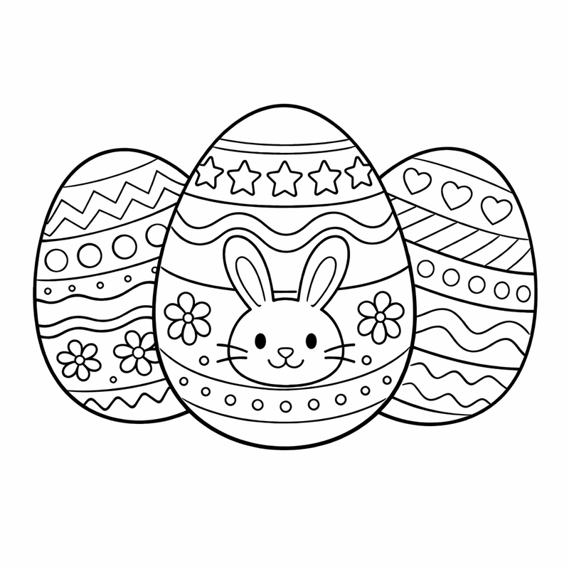 Decorated Eggs Coloring Page — Easter Eggs Hidden In Grass And Flowers