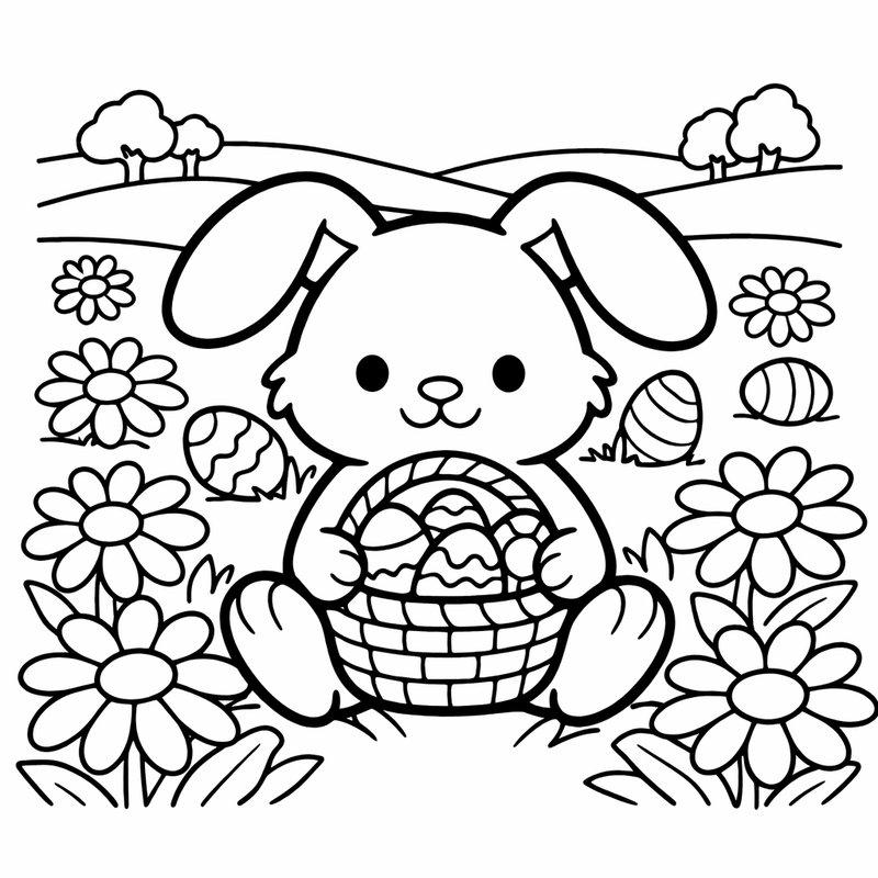Easter Bunny Coloring Page — Object Only: Two Or Three Easter Bunnys Side By Side, Simple And Adorable, No Background