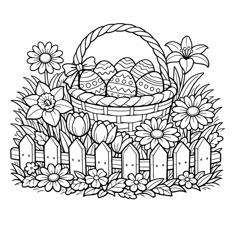 Spring Flowers Coloring Page — A Window Box With Colorful Spring Flowers