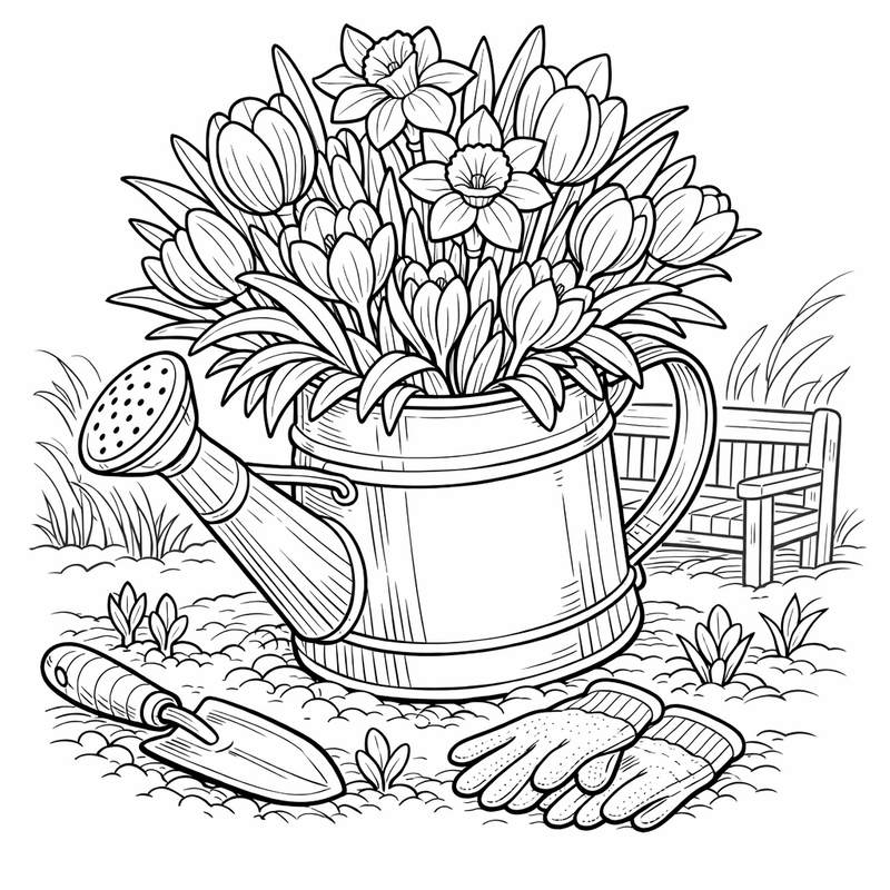 Spring Flowers Coloring Page — Butterflies Flying Around A Field Of Wildflowers