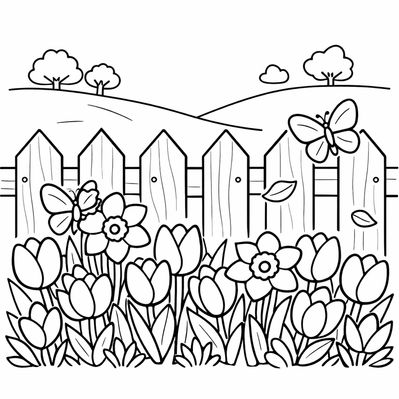 Spring Flowers Coloring Page — Object Only: Two Or Three Spring Flowerss Side By Side, Simple And Adorable, No Background