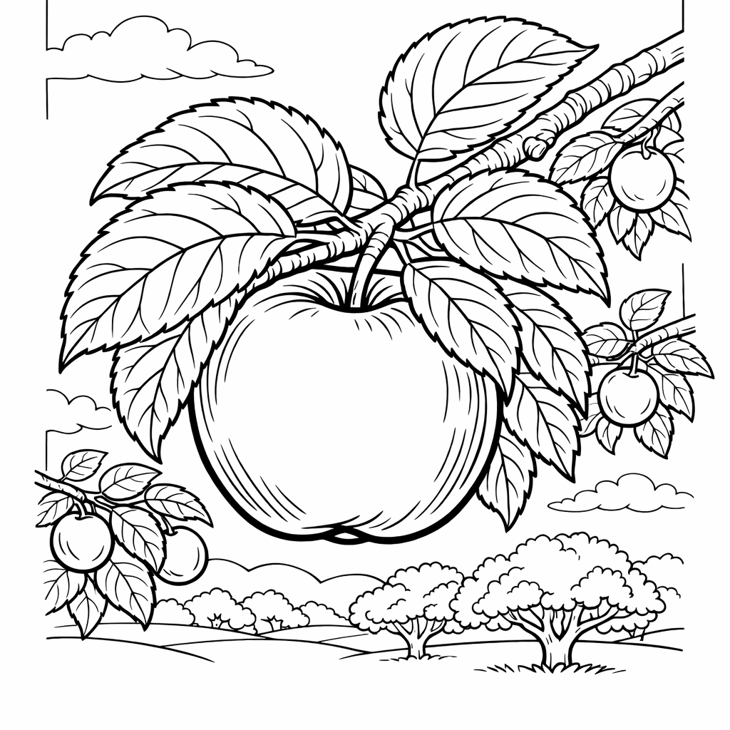 Apple Coloring Page — Apple And Basket