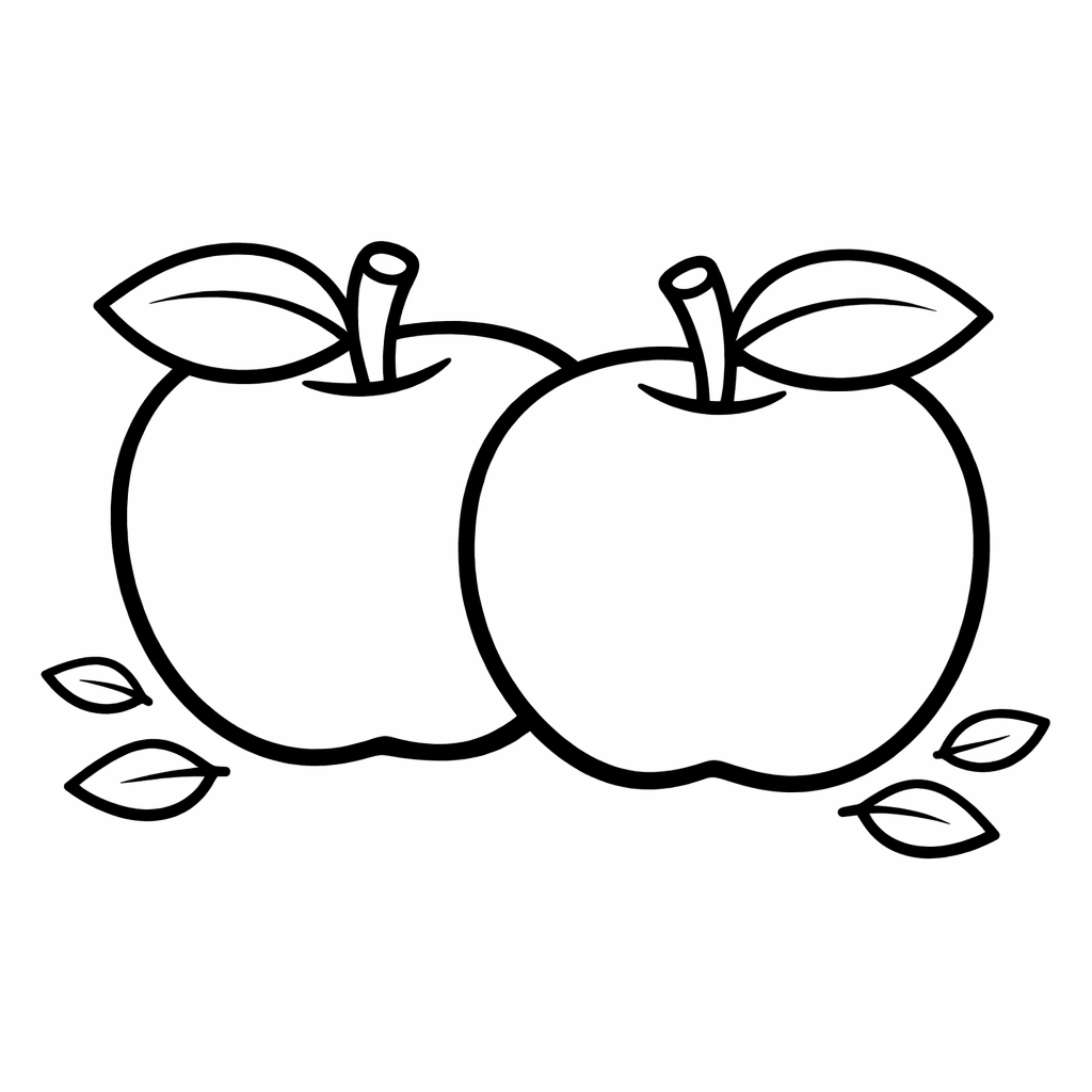 Apple Coloring Page — Object Only: Two Or Three Apples Side By Side, Simple And Adorable, No Background