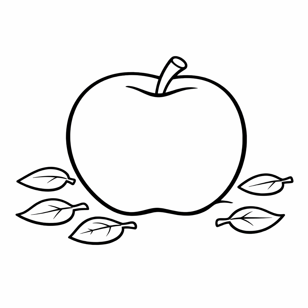 Apple Coloring Page — Apple And Leaf