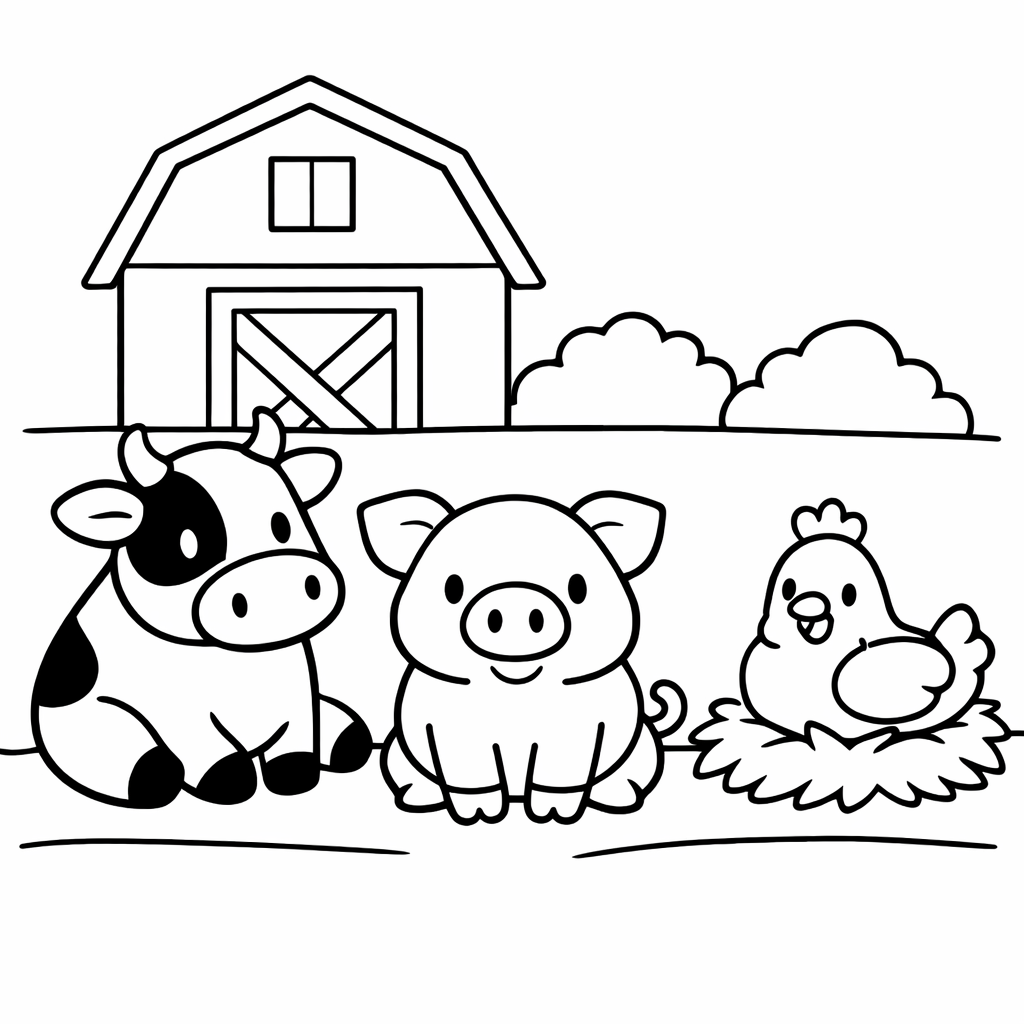 Barn Coloring Page — Barn And Animals