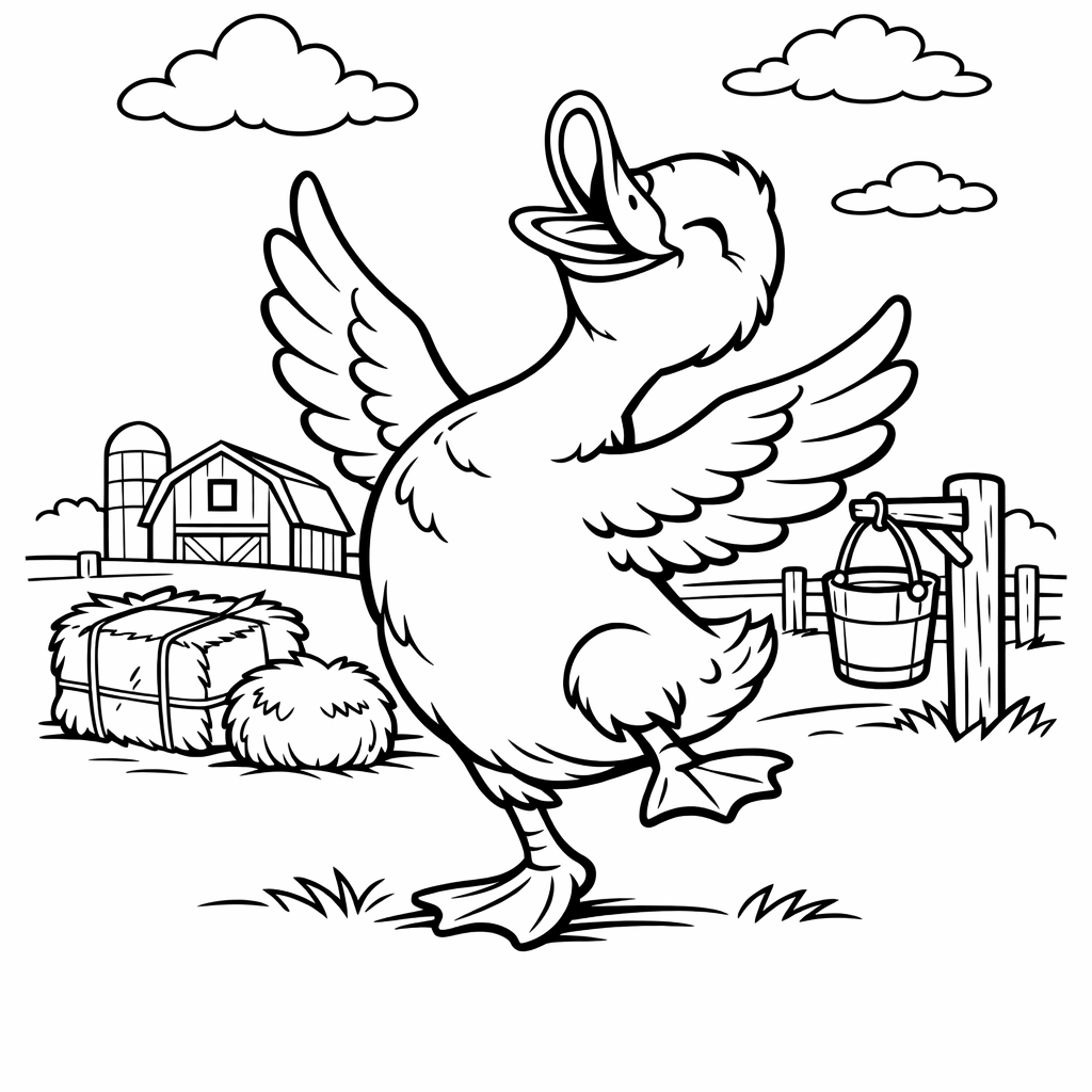 Duck Coloring Page — Duck In Pond