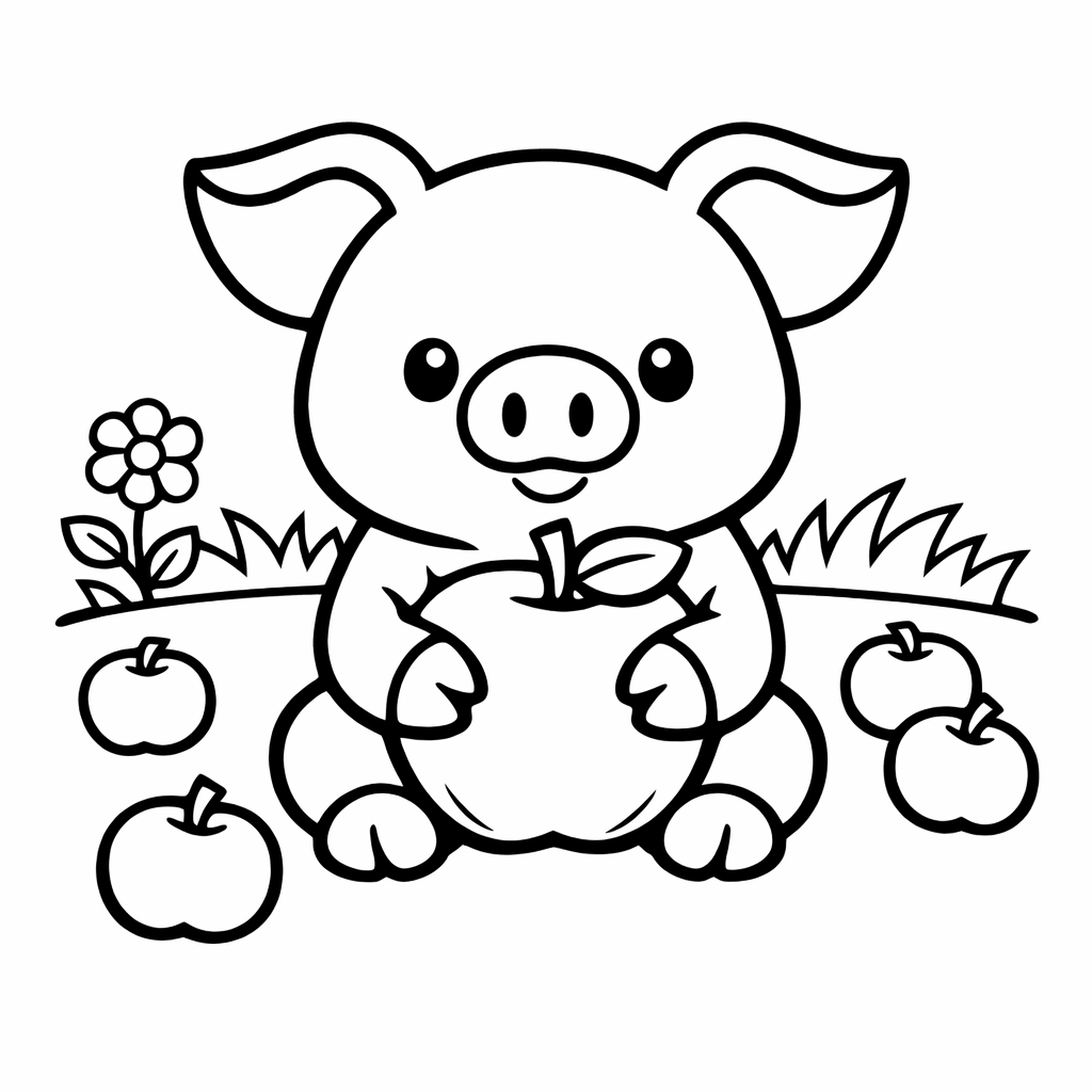Pig Coloring Page — Object Only: Two Or Three Pigs Side By Side, Simple And Adorable, No Background