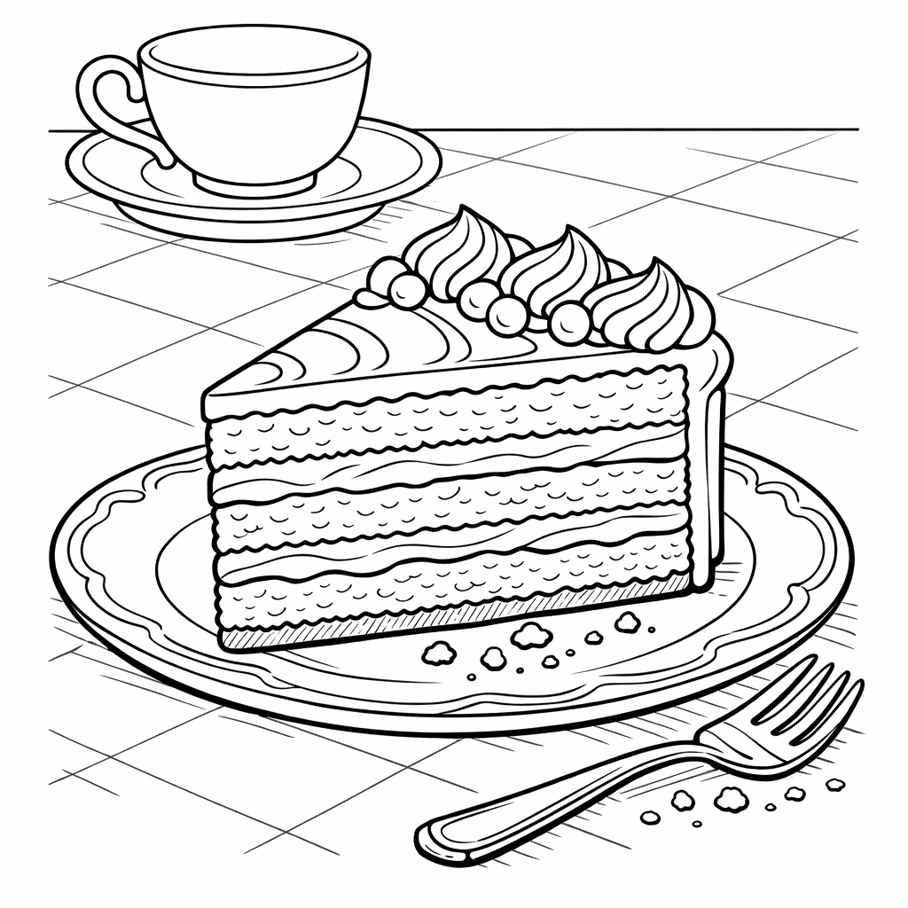 Cake Coloring Page — Object Only: Two Or Three Cakes Side By Side, Simple And Adorable, No Background