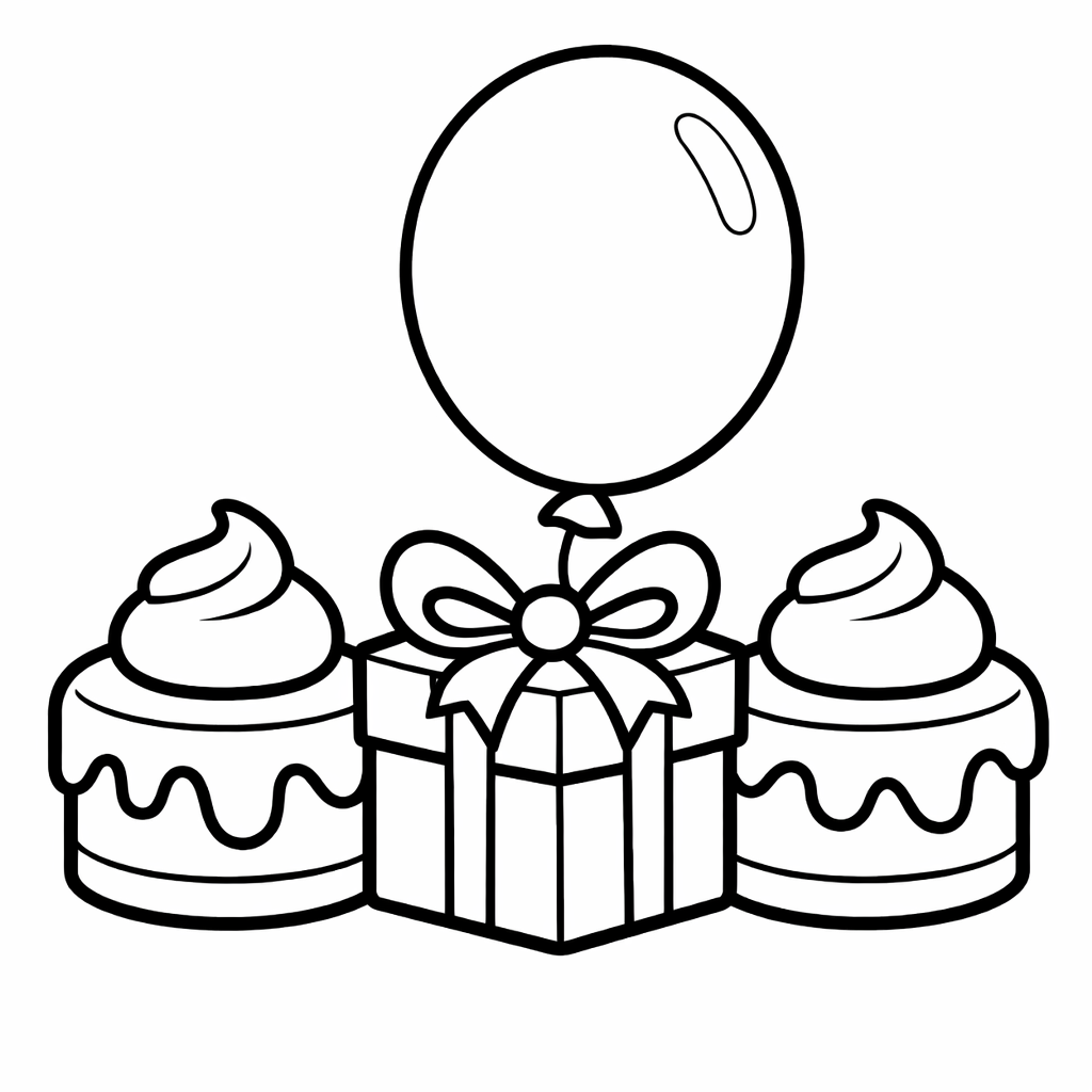 Cake Coloring Page — Object Only: Two Or Three Cakes Side By Side, Simple And Adorable, No Background