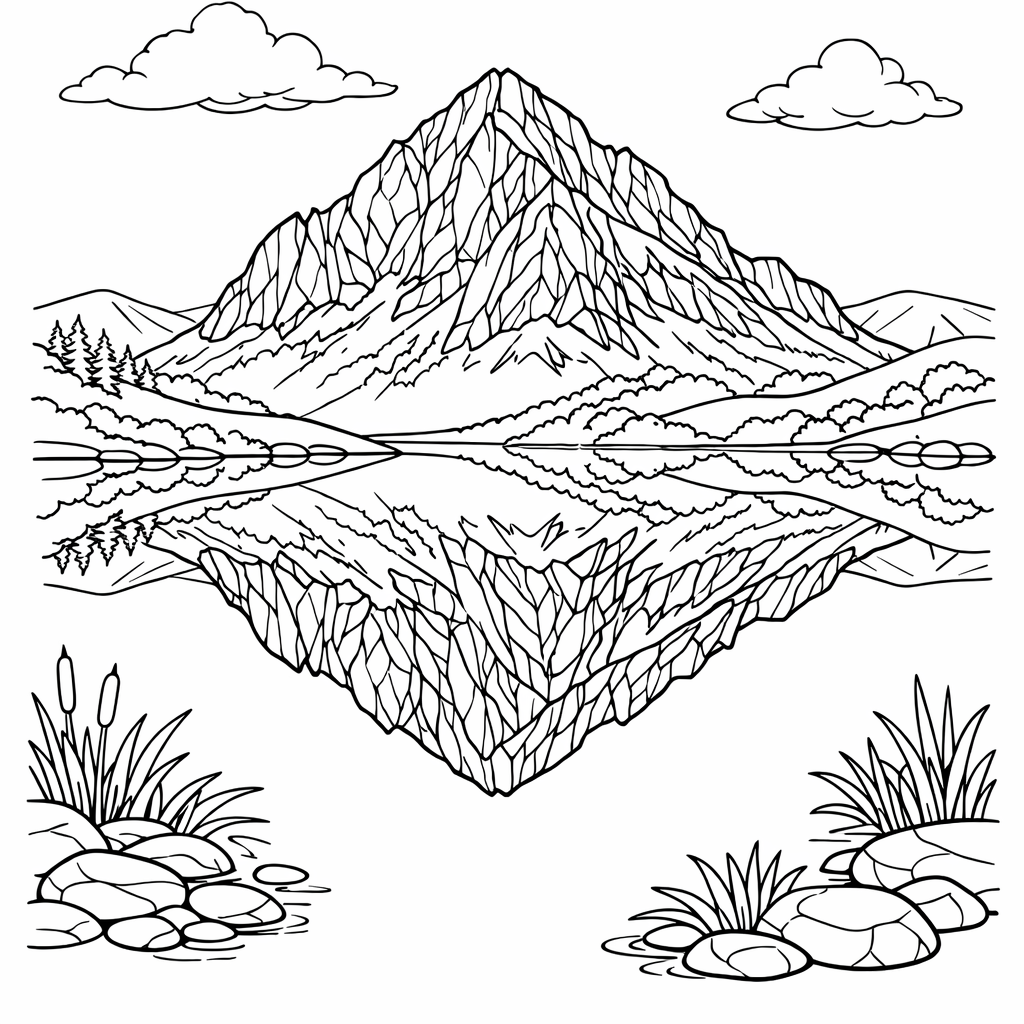Mountain Coloring Page — Mountain And Sun
