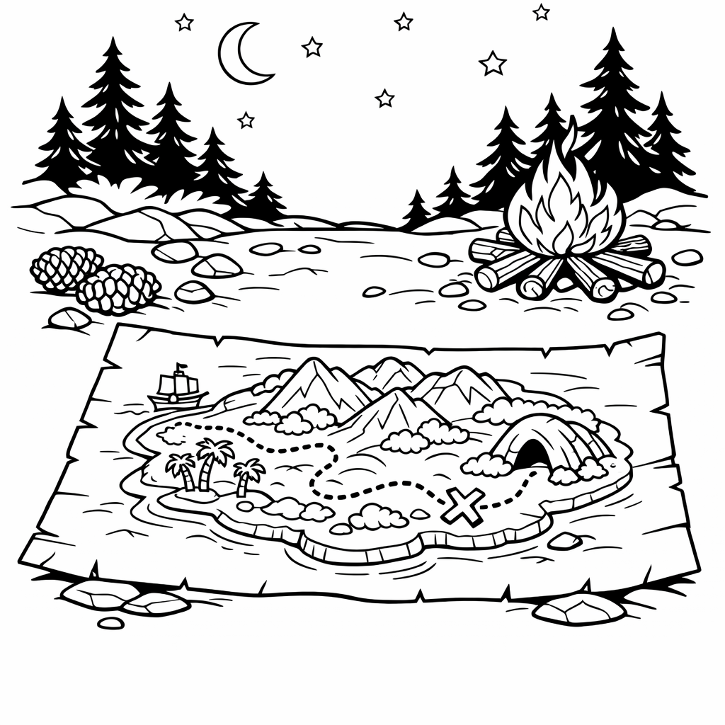Treasure Map Coloring Page — Map And Island