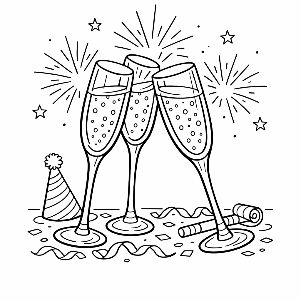 New Year Coloring Page — New Year Outline