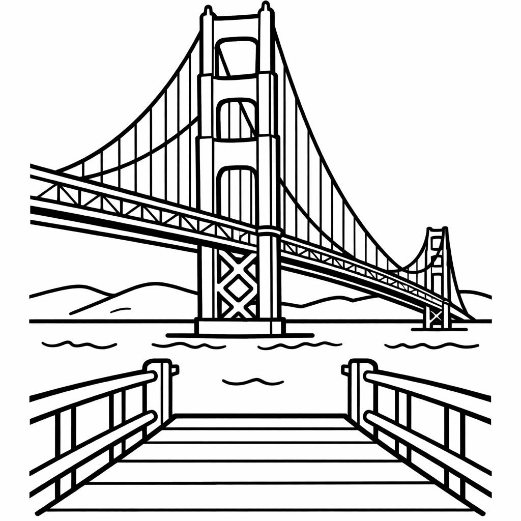 Golden Gate Bridge Coloring Page — Golden Gate Bridge Outline