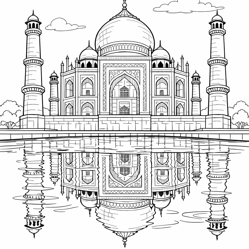 Taj Mahal Coloring Page — Taj Mahal And Dome
