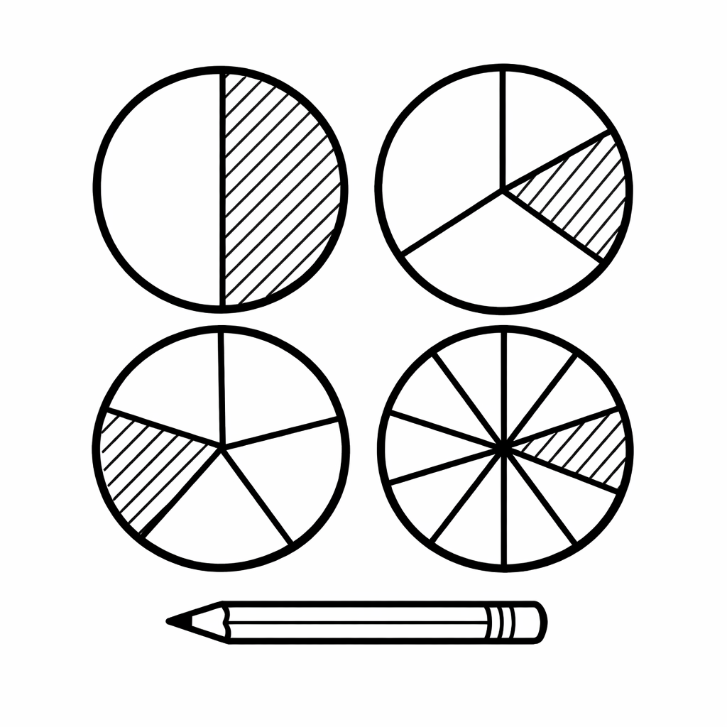 Fractions Coloring Page — Pie Chart With Fraction Sections