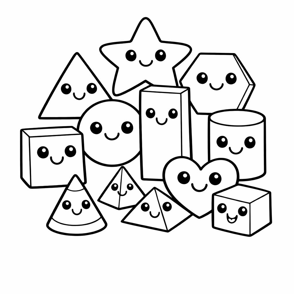 Shapes & Geometry Coloring Page — Object Only: A Cute Shapes & Geometry With…