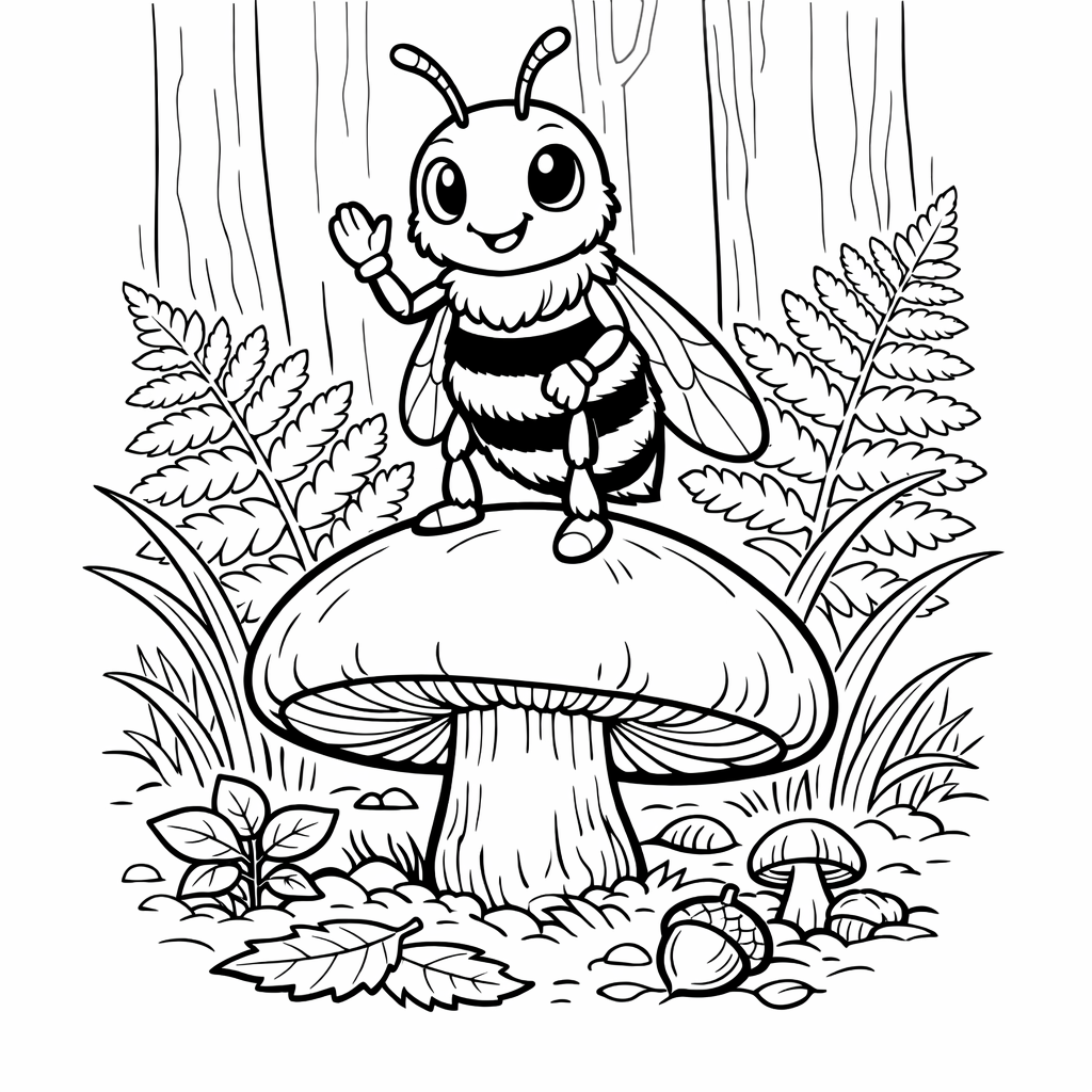 Bee Coloring Page — Bee And Hive