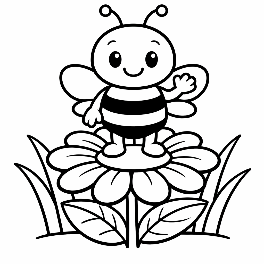 Bee Coloring Page — Bee On Flower