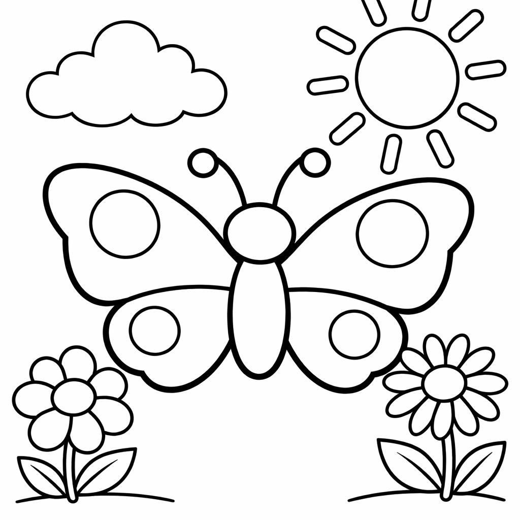 Butterfly Coloring Page — Object Only: A Cute Butterfly With Clean Outlines, No Background